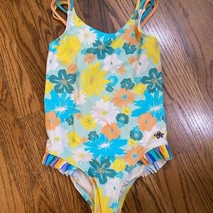 Matilda Jane Floral One-Piece Swimsuit in Teal, Yellow & Peach
